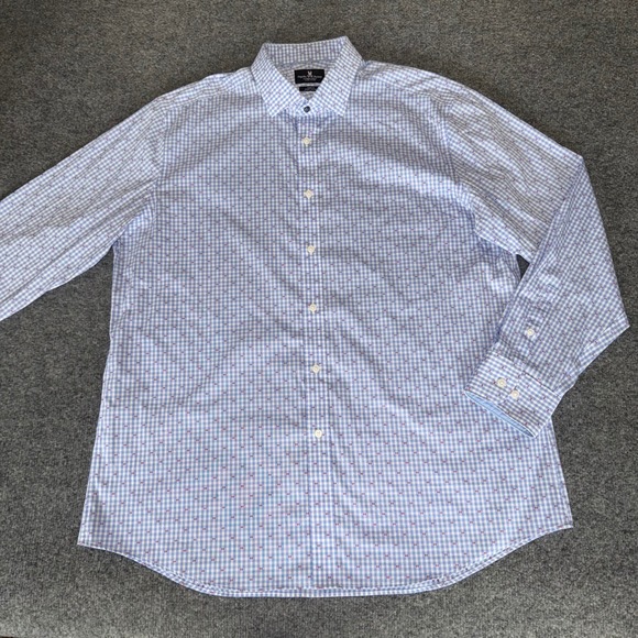 Psycho‎ Bunny Modern Fit Stretch Non Iron Dress Shirt Blue Check Mens 17.5 34/35 - Picture 1 of 7